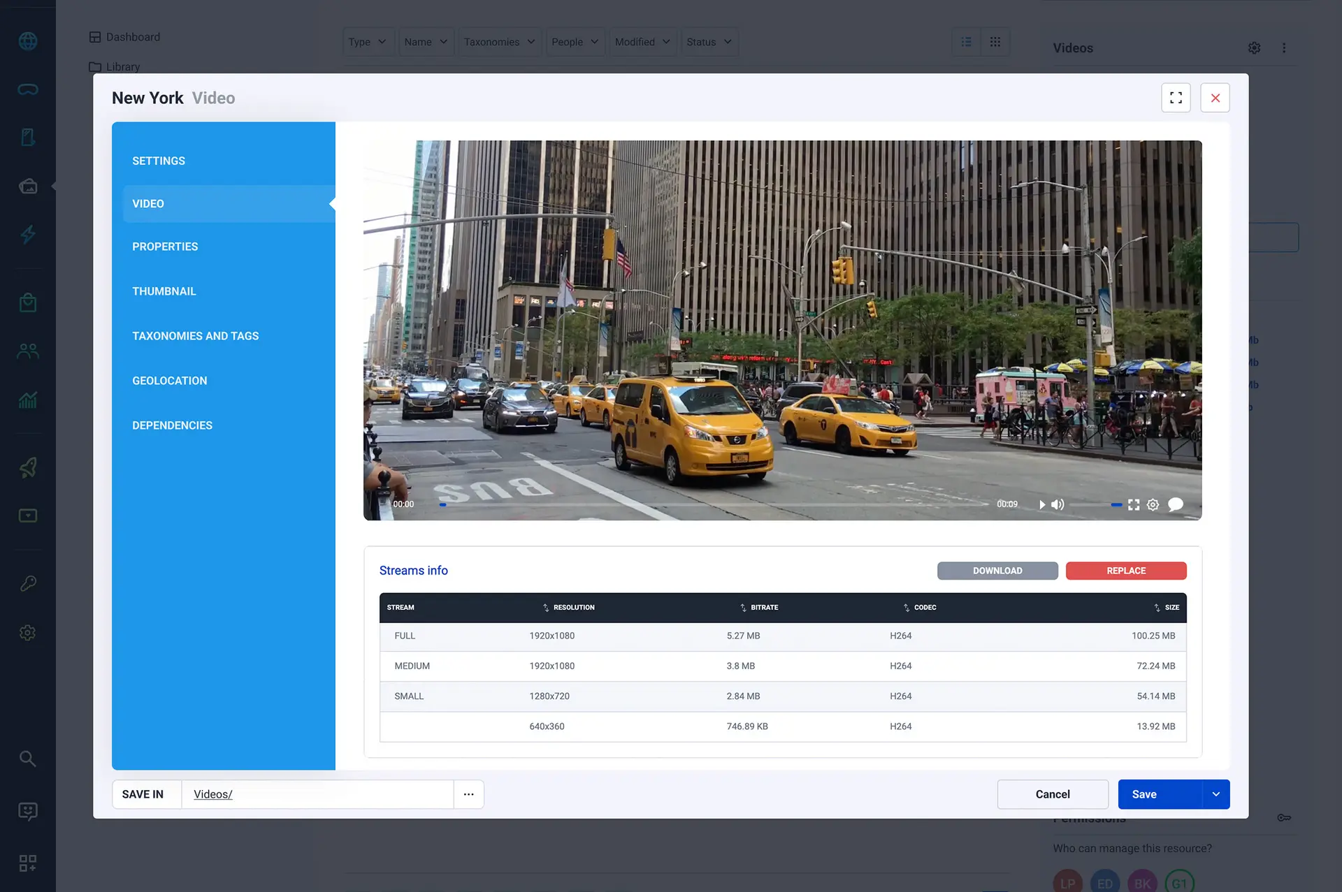 Media player integrato per visualizzare video e la generazione di streaming adattivi