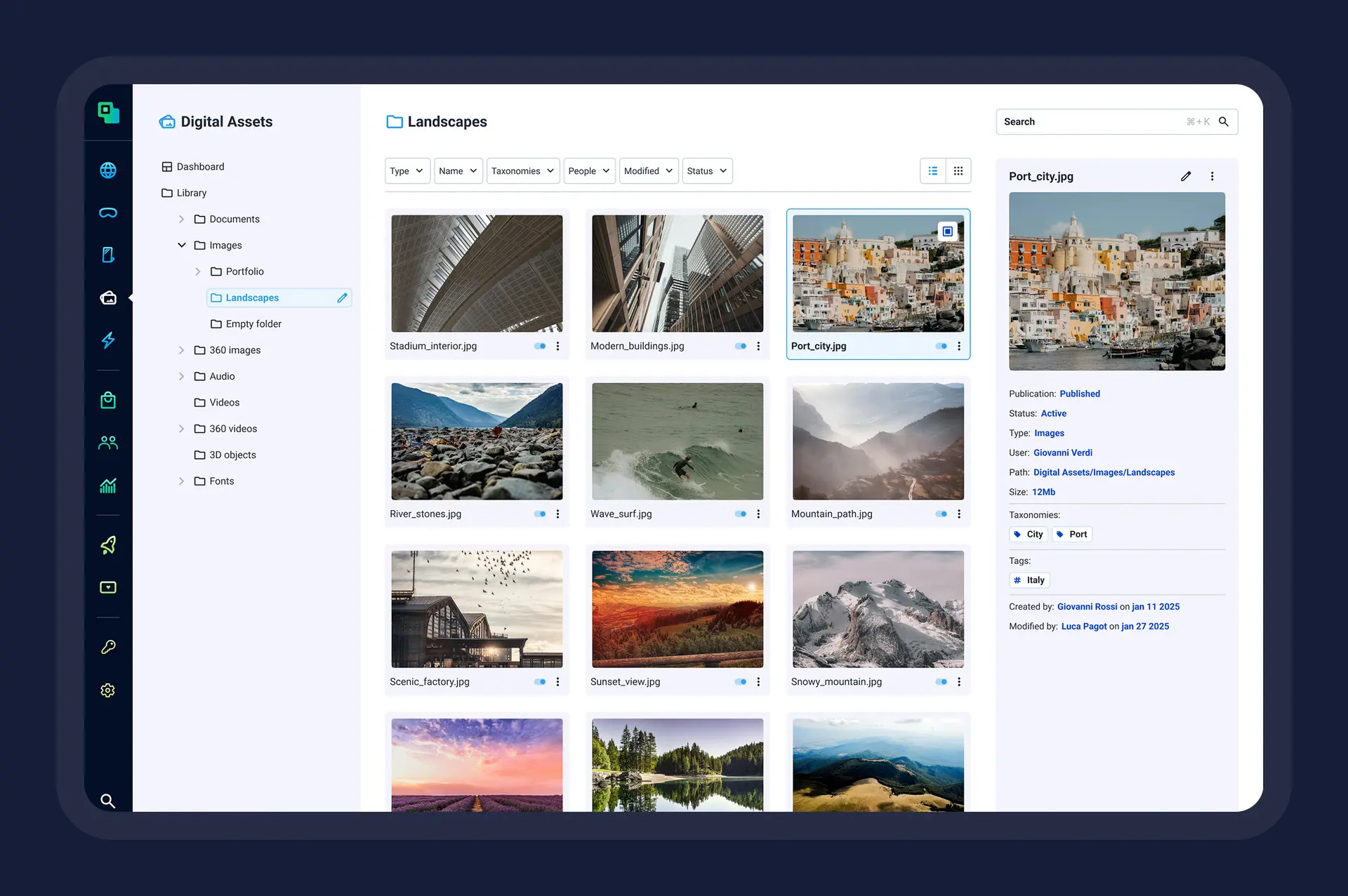 Immagini organizzate in un layout ordinato per la gestione di asset digitali